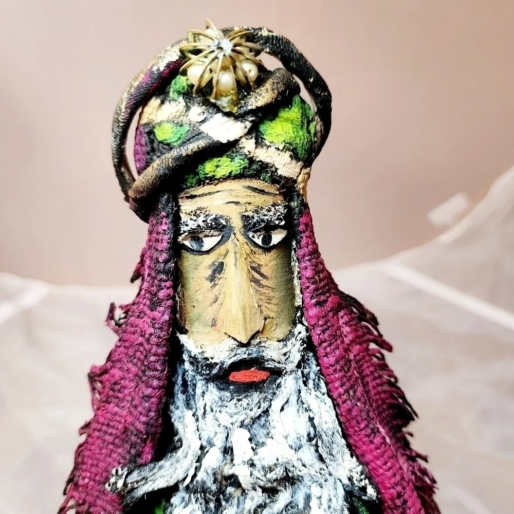 Vintage Wiseman Christmas Nativity Replacement Wine Bottle Paint Fabric Handmade
